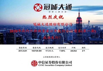热烈祝贺bv伟德中文网常务副会长韩孝煌公司冠城大通2020年面向合格投资者公开发行公司债券（第一期）成功发行！